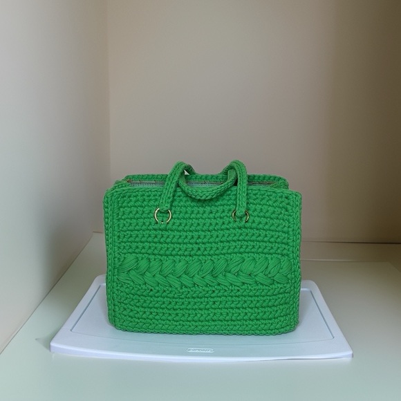 Large Green Tote Crochet Bag - Picture 2 of 6